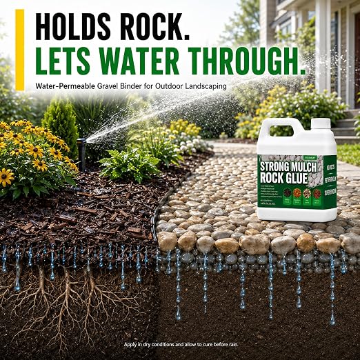 Oyevila Rock Glue for Landscaping, 1.32 Gallon Mulch Binder, Dries Clear | Dries Clear with No White Crust, Helping Mulch, Pea Gravel and Decorative Stone Keep a Clean, Natural Appearance.