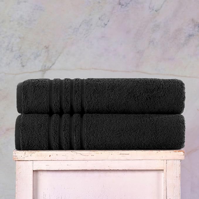 Hawmam Linen Jumbo Large Bath Sheets Towels 2 Pack Soft and Absorbent, Premium Quality 100% Cotton Towels (Black, Bath Sheet)