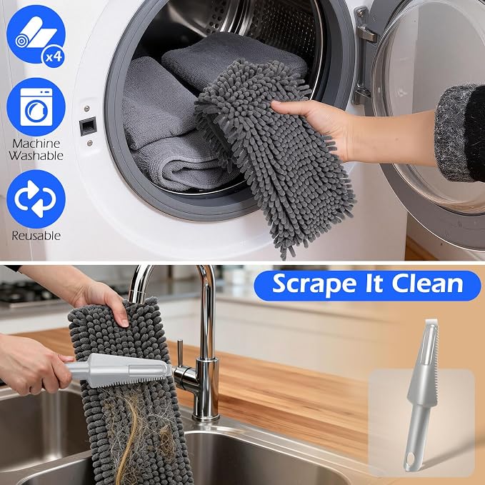 MASTERTOP Microfiber Dust Mop,Double-Sided Flat Mops for Hardwood Floors with 4 Reusable Mop Pads, Floor Mops with Stainless Steel Handle and Extension, Cleaner for Hardwood, Vinyl, Laminate, Tile