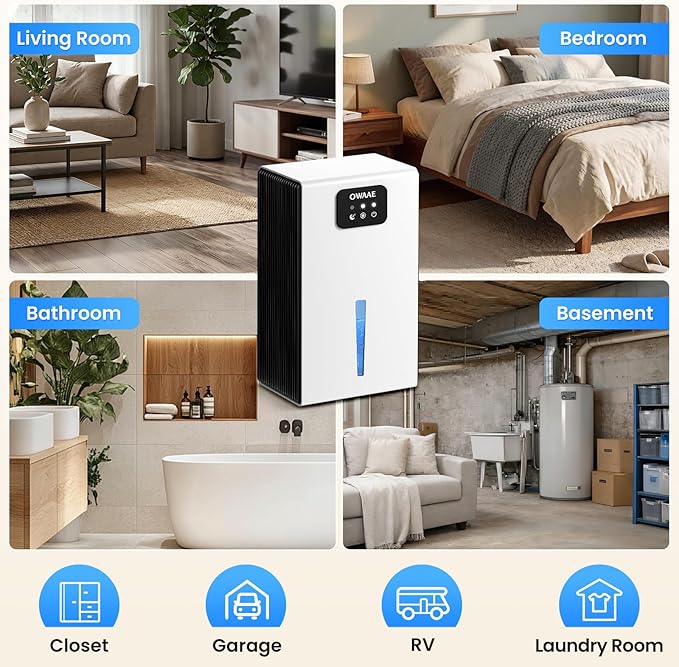 Dehumidifier, 1000 sq.ft Quiet Dehumidifiers for Home Bedroom Bathroom Basement with 95oz Water Tank, Sleep Mode, Auto Shut-Off 7 Colors LED Light, White