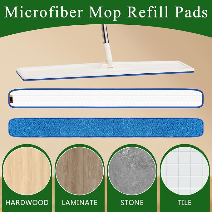 6 Pcs Large 48 Inch Commercial Replacement Microfiber Pads Reusable Wrestling Wet Mop Refill Pads for Flat Mop Frames Wet and Dry Use (Blue)