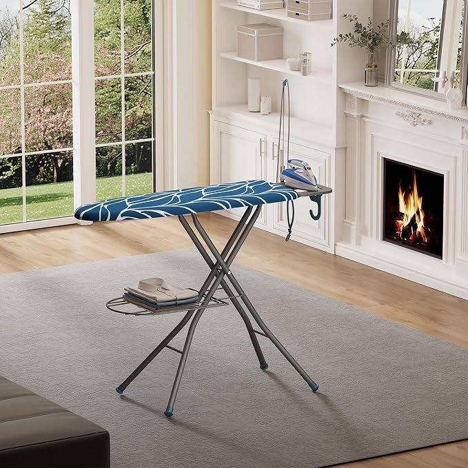 APEXCHASER Ironing Board Standard Size, Iron Board and Ironing Board Set Height Adjustable, Foldable Ironing Boards Standard Size, Iron Table Stand with Iron Rest and Garment Rack, 13" x 43" Blue