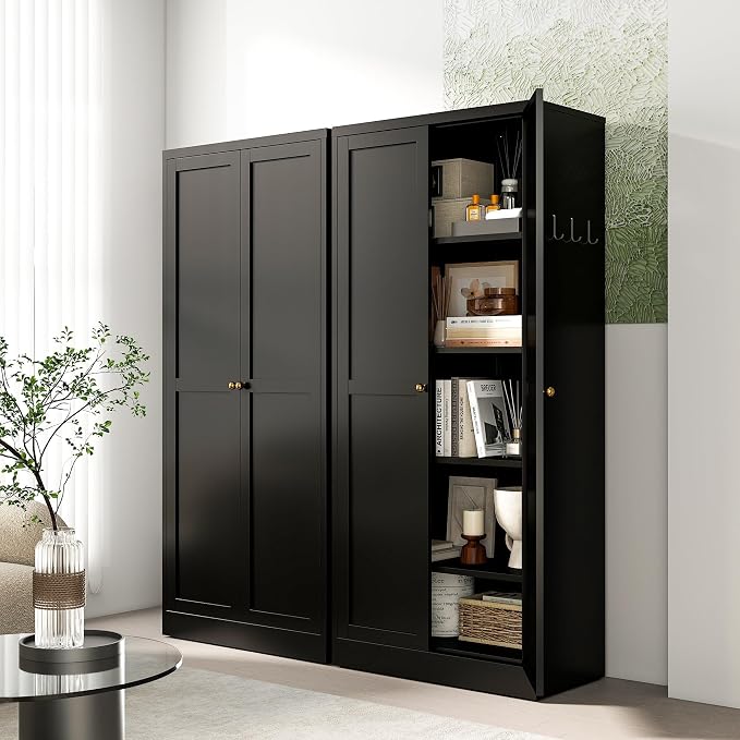 AQY Metal Pantry Cabinet, 61" Black Kitchen Storage Cabinet with Doors | 4 Adjustable Shelves Freestanding Storage Metal Cabinet Kitchen & Living Room Organization
