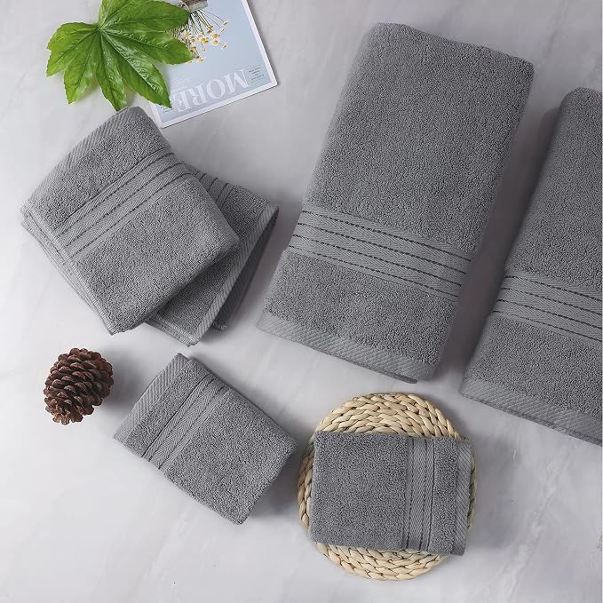 COZYART Luxury Bath Towel Set 6 Pcs, Grey 100% Turkish Cotton 650 GSM | OEKO-Tex 100 Certified Zero Twist Ring Spun, Soft Absorbent Quick Dry, Plush Fluffy, Breathable Hotel Quality for Daily Use