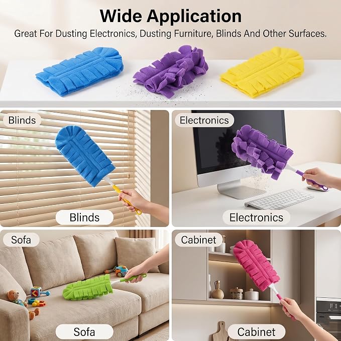 Reusable Chenille Microfiber Dust Duster, Chenille Duster Reusable Washable Microfiber Dust Fleece Damp Duster Pad for Fan Blinds Furniture (15 PCS)
