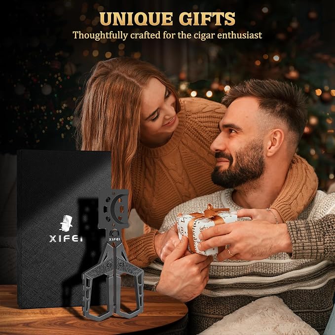 XIFEI Cigar Cutter, Stainless Steel Double Blade Guillotine Straight Cut Scissors, Ergonomic Hand-Held Design for All Cigars, Ideal Gift for Cigar Enthusiasts (Black)