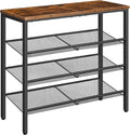 HOOBRO Shoe Rack for Entryway, 4-Tier Shoe Organizer with Adjustable Mesh Shelves, 12-16 Pairs of Shoes, Spacious Floor Mount, Metal, Industrial, Shoe Shelf for Closet, Rustic Brown BF42XJ01