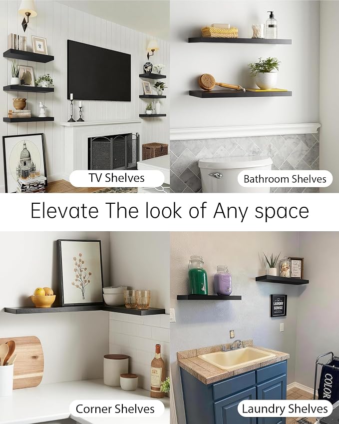 BAYKA Floating Shelves for Wall, 22.5 inches Black Wall Shelves for Bathroom, Bedroom, Living Room, Kitchen & Book, Hanging Display Decor Organizer Shelf with 22 lbs Capacity