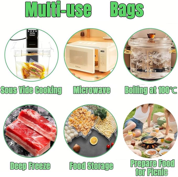 100 Pcs Vacuum Sealer Bags for Food Saver Freezer Bags 50 Count 6x10 50 Quart 8x12 Vacuum Seal Sous Vide Cooking Bags Rolls Pre Cut Food Storage Commercial Grade Airtight Heavy Duty BPA Free