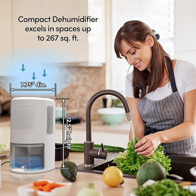 Eva-Dry EDV-2400 Electric Dehumidifier with Humidistat | Peltier, Quiet, 60W | 2,400 Cu Ft | Drain Hose Included | Auto Shut-Off | Bedroom, Bathroom, RV, Boat