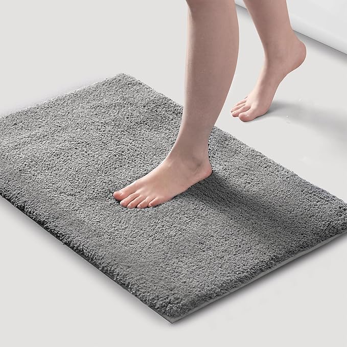 Madison Park Marshmallow Bathroom Rug Non Slip, Luxrurious Plush Bath Mat, Absorbent, Quick Dry, Spa Design Bath Room Décor, 20x30, Grey