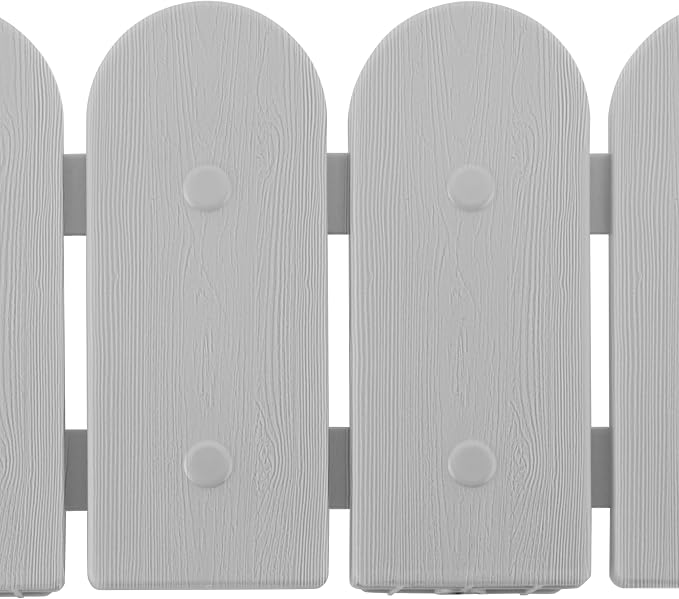 Garden Border Plastic Edging: Wooden Fence Design - 8pcs Gray Yard Landscaping Fence Liner Lawn Edge Barrier - 10ft Kit of Decorative Lawn Panels Elements -Landscaping Edging-GMT-10374-E08