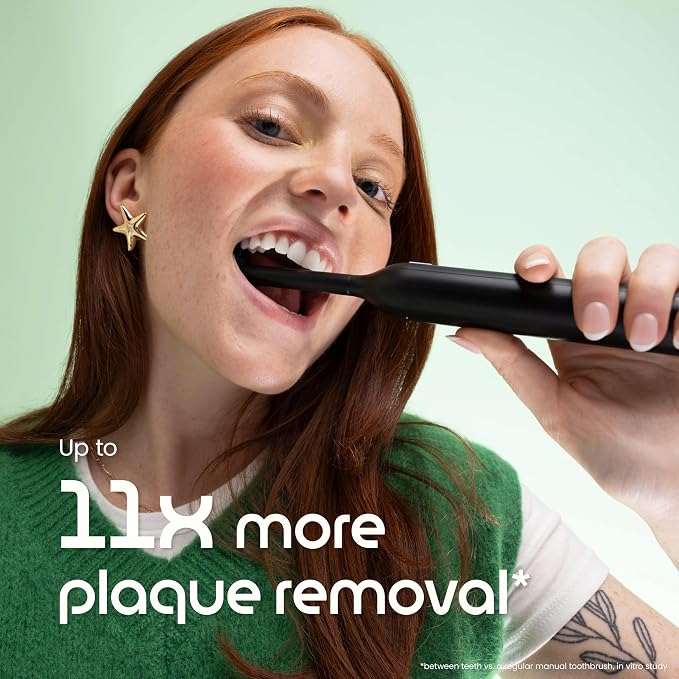 Quip Rev Smart Oscillating Toothbrush - Timed Electric Toothbrush with Case - 11x More Plaque Removal - 4 Intensities - 30-Day Battery Life Charge - Black Crescent