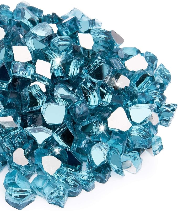NUPICK 20 Pound Fire Glass, 1/2 Inch Reflective Fire Pit Glass | Tempered Fire Pit Rocks for Propane or Natural Gas, Glass Rocks for Fire Pit Table, Fireplace, Fire Bowl, Pacific Blue