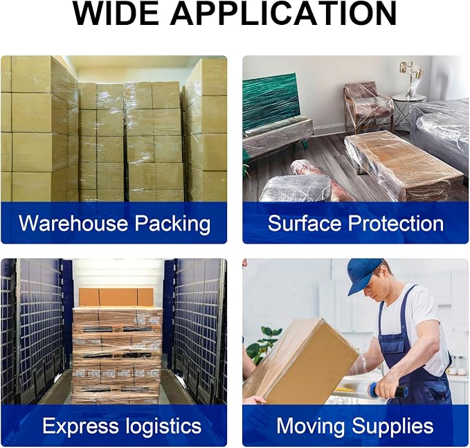 Stretch Film, RAZCC Stretch Wrap Industrial Strength, Shrink Wrap for Pallet Wrap, Heavy Duty Clear Plastic Wrap with Handles, Moving Wrapping Plastic Roll, 15" x 1000 Ft Per Roll, 60 Gauge, 4 Pack