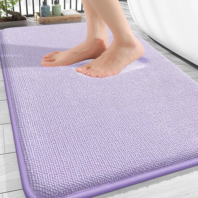 OLANLY Thick Memory Foam Bathroom Rugs 30x20, Absorbent Bath Mat, Lavender | Soft Quick Dry Bath Rugs Mats, Non-Slip, Machine Washable Carpet for Bathroom Floor, Tub and Shower, Home Decor Accessories