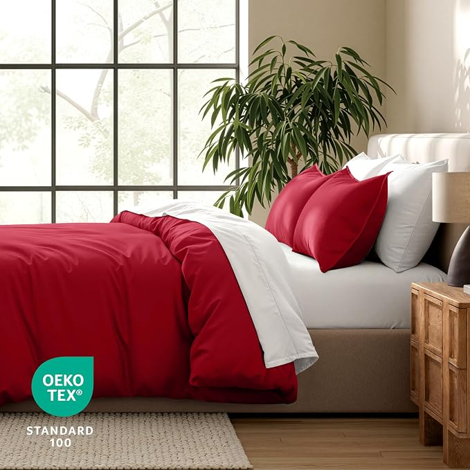 Bare Home Bedding Duvet Cover Full Size - Premium 1800 Super Soft Collection - Lightweight, Cooling Duvet Cover - Soft Breathable Bedding (Full, Red)