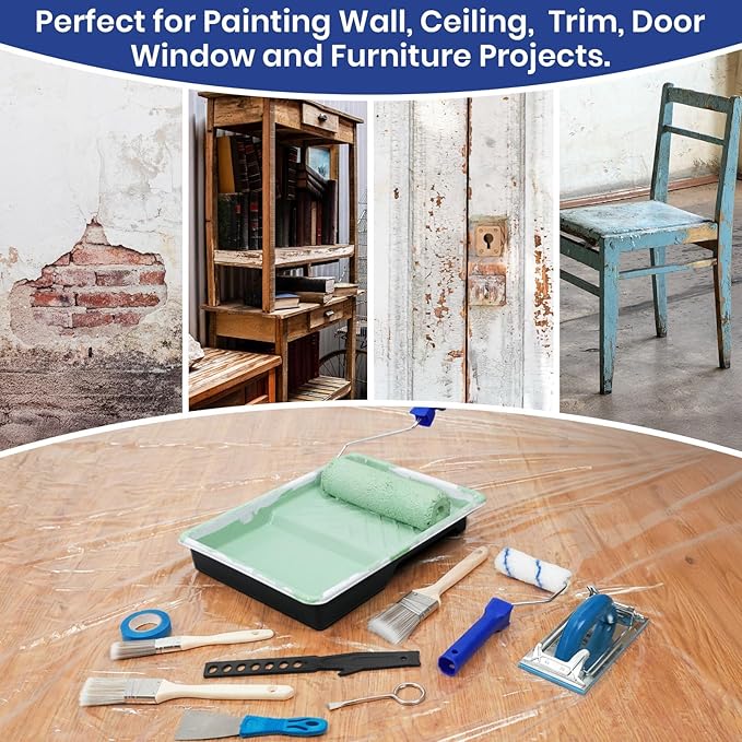 54 PCS Paint Roller Kit with Extension Pole, All-in-One Painting Supplies & Repair Set for Home DIY - Includes 4” & 9” Rollers, Brushes, Hand Sander, Drop Cloth for Walls, Ceilings, Wood Furniture
