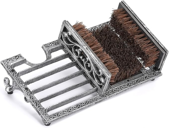 Heavy Duty Outdoor Boot Scrubber with Heel Remover | Vintage Sliver Cast Iron Boot Brush Scraper for Porch Garage Entrywa | Boot Cleaning Tool for Muddy Shoes