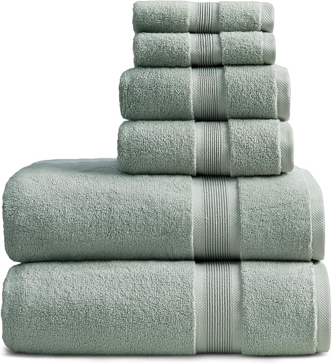 Springtree Home Luxury Bamboo Rayon Bath Towel Set | 6-Piece | Eucalyptus | 35% Bamboo Rayon - 65% Zero Twist Cotton | Absorbent Quick-Dry Towels for Bathroom | Ultra Soft | OEKO-TEX Standard 100