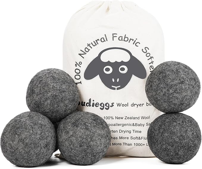 Budieggs Wool Dryer Balls Organic XL 6-Pack | 100% New Zealand Wool, Chemical-Free Natural Fabric Softener | Baby Safe, Hypoallergenic, Reduces Static & Drying Time | Lasts 1000+ Loads