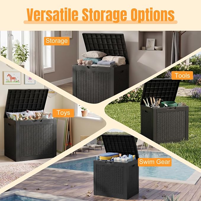 Outdoor Storage Box,38 Gallon Waterproof Resin Patio Deck Box | UV Resistant Lockable Package Delivery Bin, Toy Cabinet, Shoe & Garden Tools Storage, Ottoman, Indoor/Outdoor