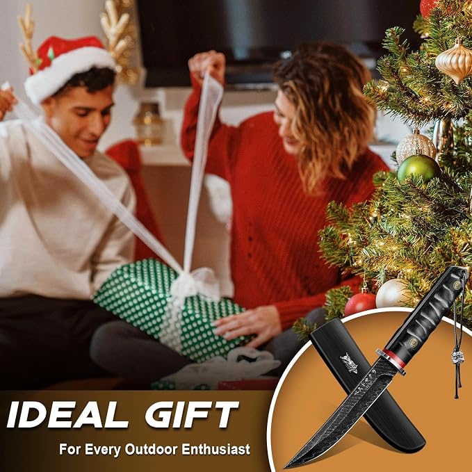 Purple Dragon Japanese Fixed Blade Knife - Ideal Gifts for Men | Gift Box, Samurai Katana Knife with Wooden Sheath, Razor Sharp Camping Knives for Survival Bushcraft