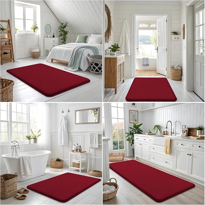 Smiry Memory Foam Bath Mat 30x20, Extra Soft and Absorbent Bathroom Mats, Non Slip Washable Carpet for Floor, Shower and Tub, Red