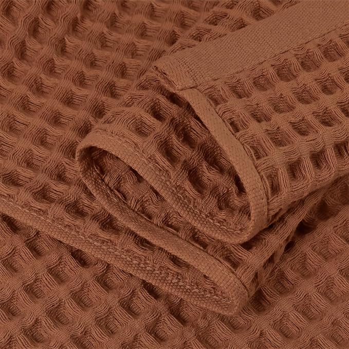 Waffle Bath Towels Set of 2 (Rust) - Fall Bathroom Decor, Large 31” x 62” | Low Lint, Lightweight & Quick Dry Cotton Towels