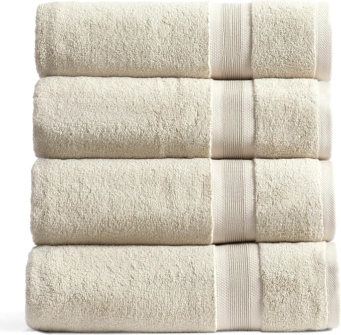 Springtree Home Luxury Bamboo Rayon Plush Bath Towel Set | 4-Pack | Beige | 35% Bamboo Rayon - 65% Zero Twist Cotton | Absorbent Quick-Dry Towels for Bathroom | Ultra Soft | OEKO-TEX Standard 100