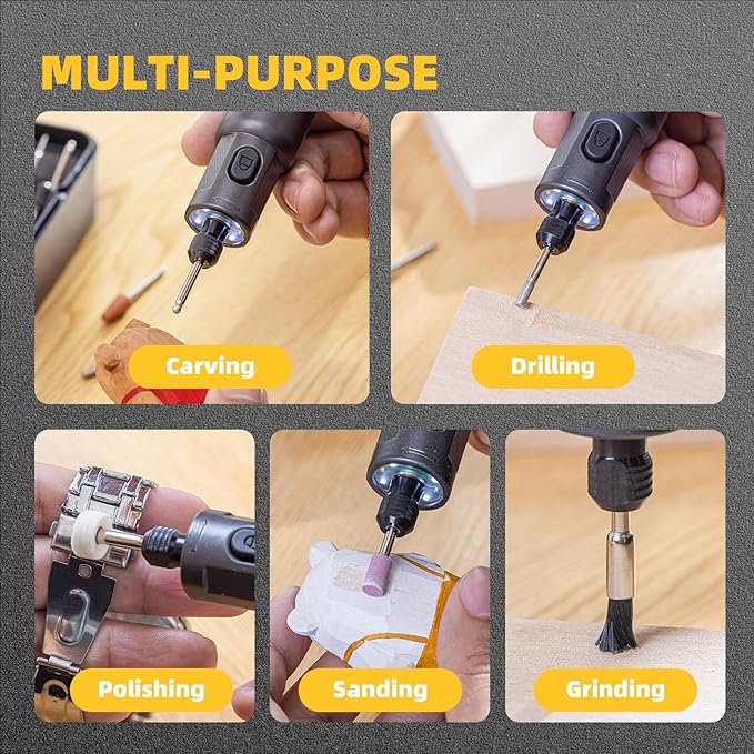 STEELITE Mini Cordless Rotary Tool, 6-Speed Rotary Tool Kit with 50 Accessories, Multi-Purpose and USB Charging 3.7V Power Rotary Tool for Engraving, Sanding, Polishing, Drilling, Etching, DIY Crafts