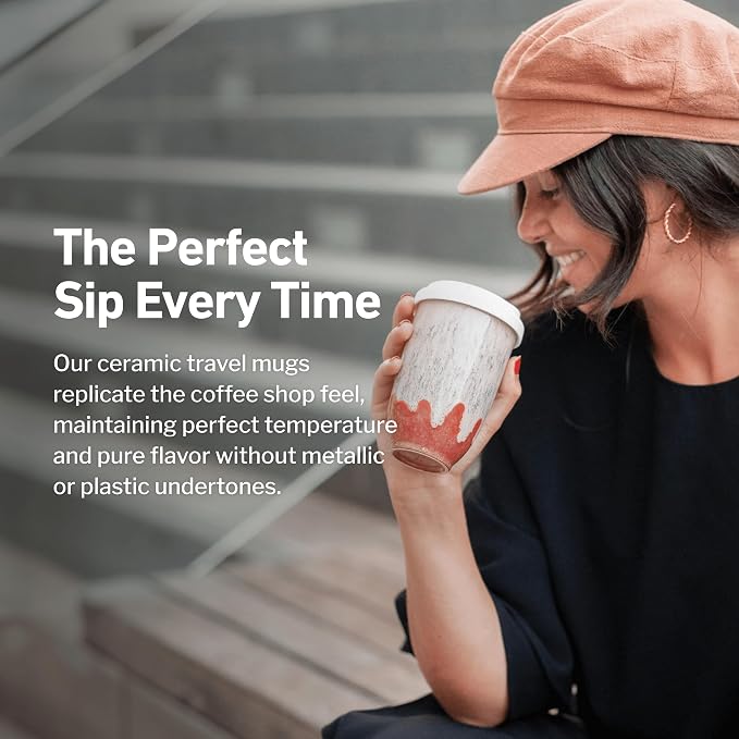NOVA CERAMICS Travel Mugs - Ceramic Tumbler With Lid – Ceramic Travel Mug To Go Cup – Microwave & Dishwasher Safe Ceramic Coffee Tumbler - Gifts For Women Men Him Her – 12oz – Jupiter