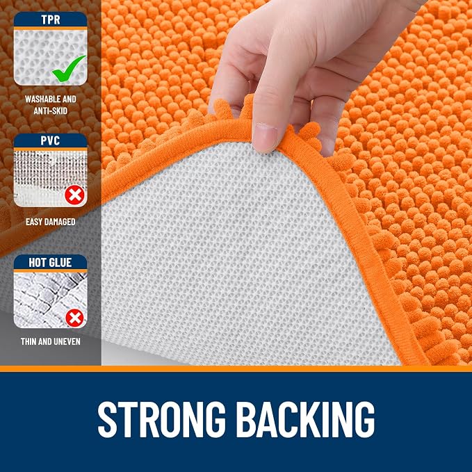 OLANLY Large Bathroom Rugs 59x35, Extra Soft Absorbent Chenille Bath Rugs, Rubber Backing Quick Dry, Machine Washable Bath Mats for Bathroom Floor, Tub and Shower, Home Decor Accessories, Orange