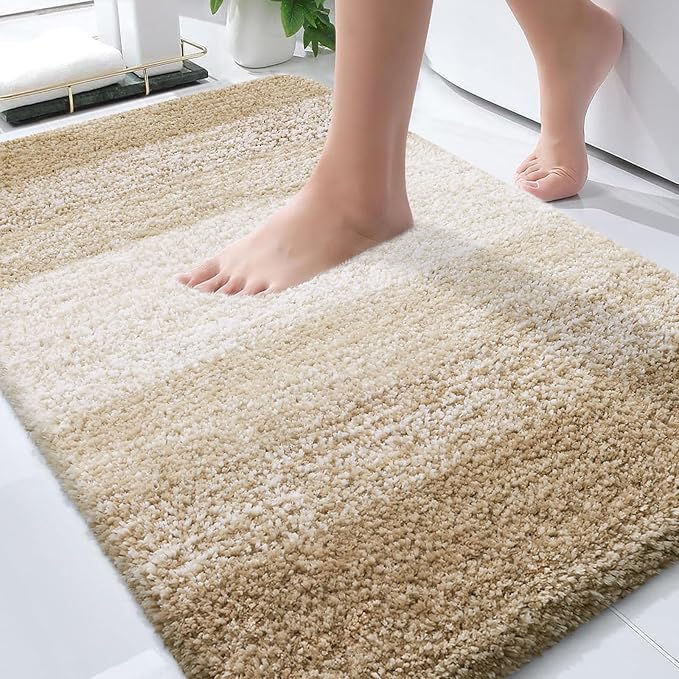 OLANLY Bathroom Rugs Mat 30x20, Extra Soft Absorbent Microfiber Bath Rugs, Rubber Backing, Quick Dry, Machine Washable Bath Mats for Bathroom Floor, Tub and Shower, Home Decor Accessories, Tan