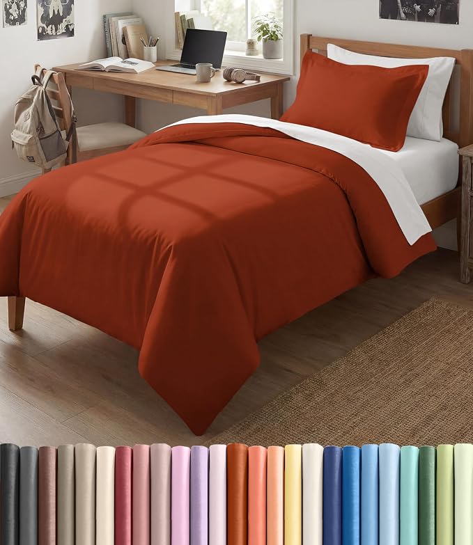 Duvet Cover Twin/Twin XL Size Set - Extra Soft Twin/Twin XL Duvet Cover 68" x 90" with 1 Pillow Sham for Women, Men, Kids & Teens - Comfy, Easy-Care & Fade Free w/ Zipper Closures & Ties (Terracotta)