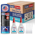CA Glue with Activator Kit (48 x 0.8 oz Glue + 24 x 6.7 fl oz Activator), Cyanoacrylate Adhesive for 3D Printing & Acrylic, Strong Bond Super Glue Accelerator Set (24 Pack)