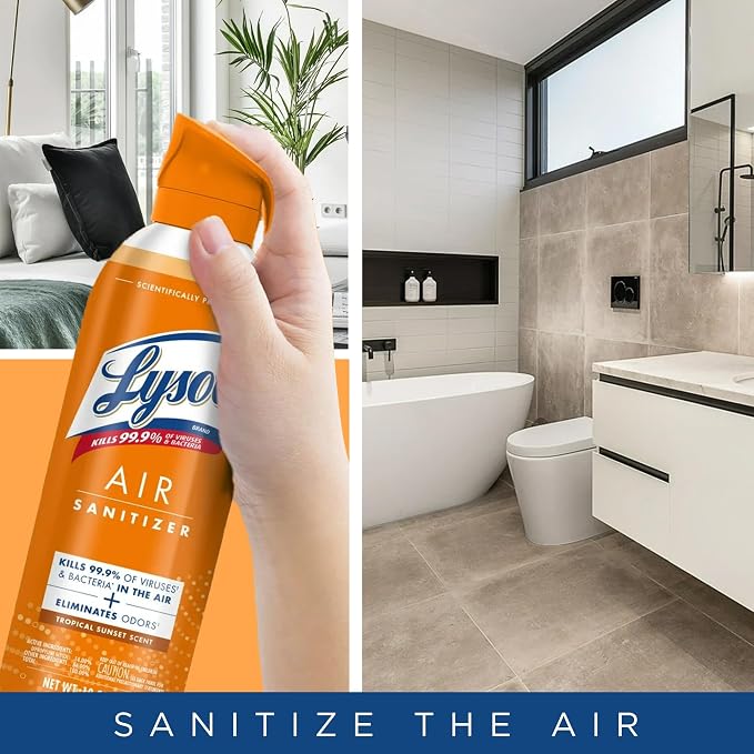 Lysol Air Sanitizer Spray with Bacterial Odor Eliminator for Home & Office, Sanitizing Air Spray, Air Freshener Alternative, Tropical Sunset Scent, 10 oz (Pack of 3)