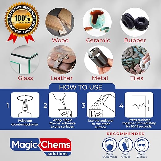 Magic Chems CA Glue with Activator (2 x 1.7 oz + 13.5 fl oz Activator), Cyanoacrylate Adhesive for 3D Printing & Acrylic, Strong Bond Super Glue Accelerator Set (1 Pack)