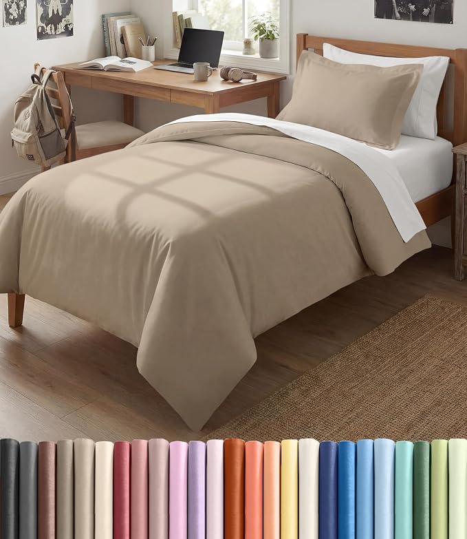 Duvet Cover Twin/Twin XL Size Set - Extra Soft Twin/Twin XL Duvet Cover 68" x 90" with 1 Pillow Sham for Women, Men, Kids & Teens - Comfy, Easy-Care & Fade Free with Zipper Closures and Ties (Wheat)