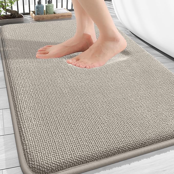 OLANLY Thick Memory Foam Bathroom Rug 30x20, Absorbent Bath Mat, Warm Taupe | Soft Quick Dry Bath Rugs Mats, Non-Slip, Machine Washable Carpet for Bathroom Floor, Tub and Shower, Home Decor Accessories