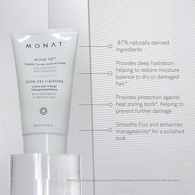 MONAT BOND IQ™ Peptide Therapy Leave-In Crème – Strengthening & Repairing Hair Treatment with Bond-Building Technology – Nourishes & Detangles for Healthier & Stronger Hair – 134 ml / 4.5 fl oz
