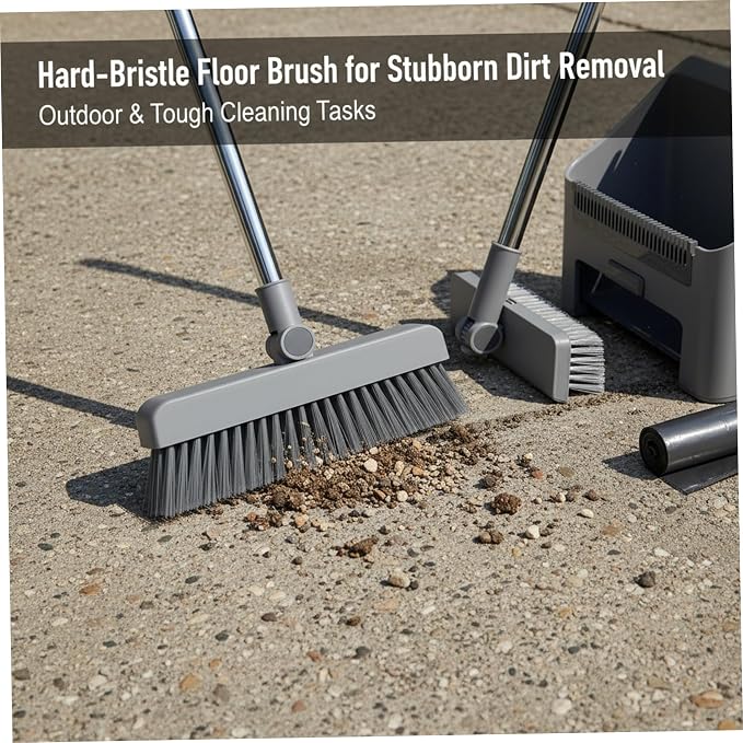 Broom Dustpan with Long Handle, 3-in-1 90° Stand up Heavy Duty Dust Pan and Broom Set 180° Rotation for Indoor & Outdoor Sweeping Home..
