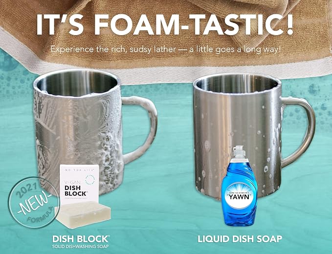 NO TOX LIFE Vegan Dish Block, 6 oz – A Solid Dish Soap for Effective Cleaning of Dishes, Pots and Pans – Ultra-Concentrated Biodegradable Formula – Fragrance and Dye Free – 4 Pack