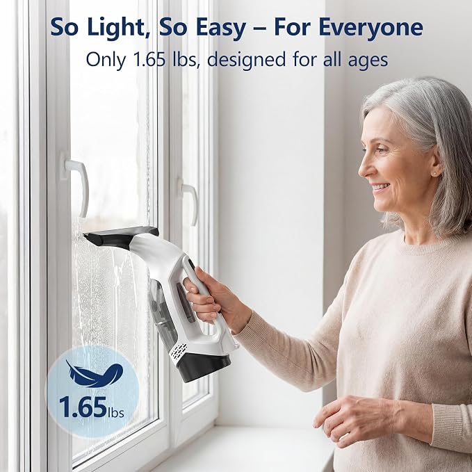 Window Vacuum Squeegee with Extendable Pole 31-40", 2000Pa Electric Window Cleaning Tool with 2200mAh and 150ml Dirty Water Tank, Long Handle Squeegee for Shower Glass, Window Cleaning