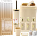 32PCS Bathroom Set Bathroom Sets with Shower Curtain and Rugs Beige Bathroom Accessories,Shower Curtain Set,Bathroom Rug Set with Bathroom Trash Can