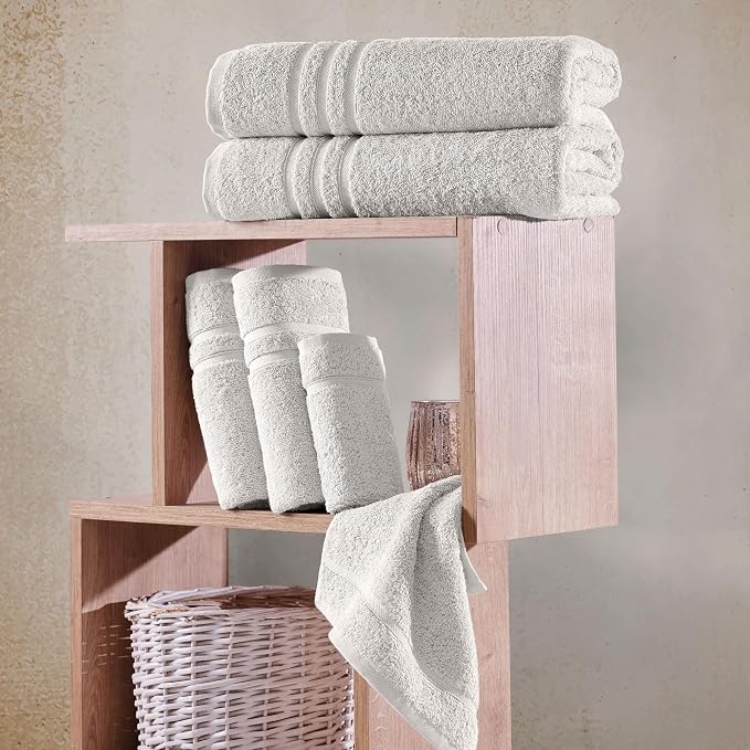 Hawmam Linen Ice Silver 6 Piece Bath Towels Set for Bathroom Original Turkish Cotton Soft, Absorbent and Premium 2 Bath Towels, 2 Hand Towels, 2 Washcloths