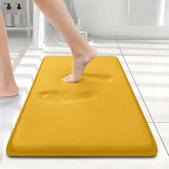 Smiry Memory Foam Bath Mat 24x16, Extra Soft and Absorbent Bathroom Mats, Non Slip Washable Carpet for Floor, Shower and Tub, Yellow