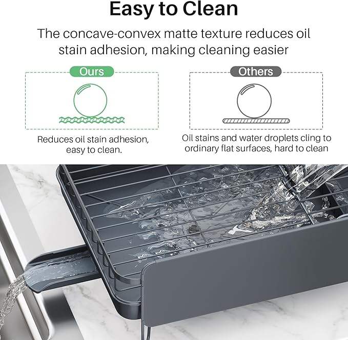 SNTD Dish Drying Rack - Large Dish Racks for Kitchen Counter, Expandable Dish Drainers with Cutlery Holder Stainless Steel Rustproof (Grey)