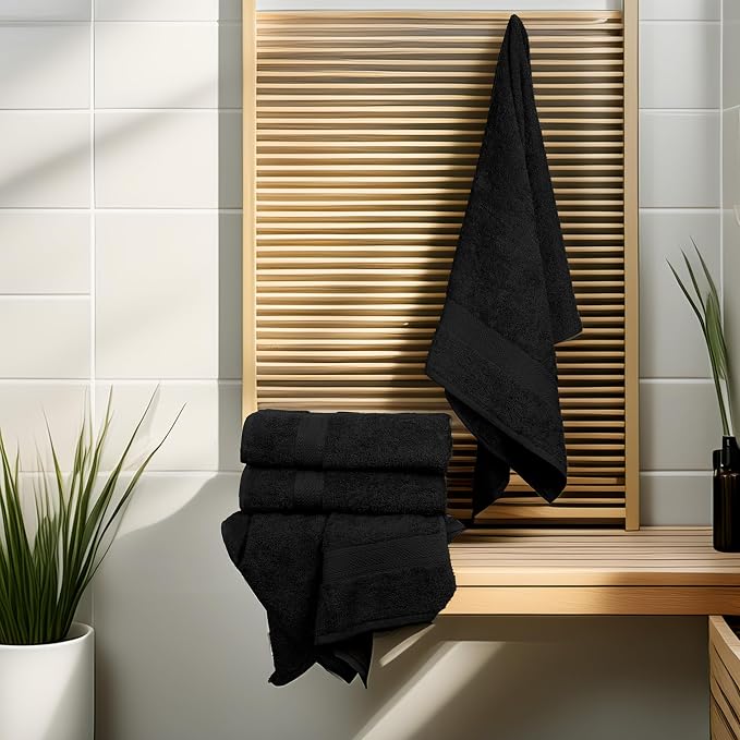 Large Bath Towels Set of 6 – 100% Cotton Terry – 24" x 50" – Quick Dry, Soft & Highly Absorbent – Black Towels for Bathroom, Gym, Spa, Pool & Daily Use