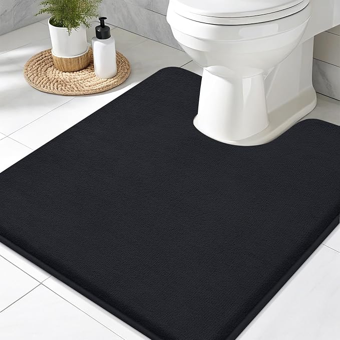 Smiry Memory Foam Toilet Rugs U-Shaped 24x24, Extra Soft Absorbent Non-Slip Contour Bathroom Rugs, Machine Washable Bath Mats for Toilet, Black